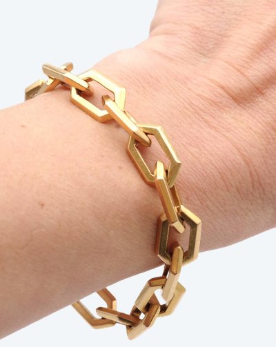 Bracciale a maglie smussate in oro massiccio 18k, bracciale a catena