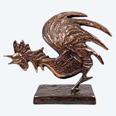 Yves Lohé signierte Skulptur eines Hahns aus zeitgenössischer vergoldeter Bronze 1990er Jahre