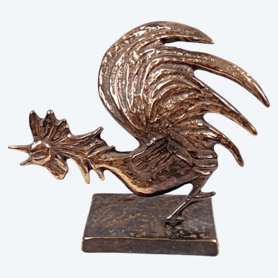 Yves Lohé zeitgenössische vergoldete Bronzeskulptur eines Hahns 1990er Jahre