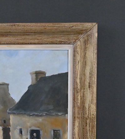 Tableau « Scène de Village », Huile sur Toile, signé H. Albert - 1re partie XXe