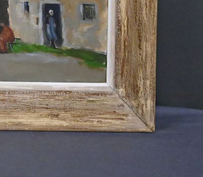 Tableau « Scène de Village », Huile sur Toile, signé H. Albert - 1re partie XXe