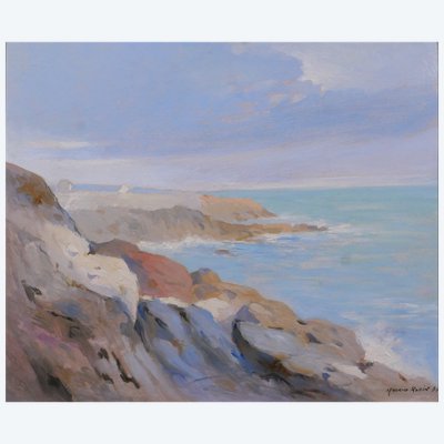 Maurice ROBIN 1884-1942 Belle-Ile-en-mer, paysage, 1934 tableau Bretagne marine mer