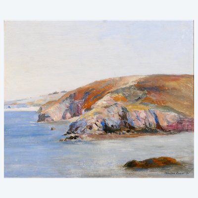 Maurice ROBIN 1884-1942 Belle-Ile-en-mer, Port Guen, 1935, tableau paysage Bretagne marine mer