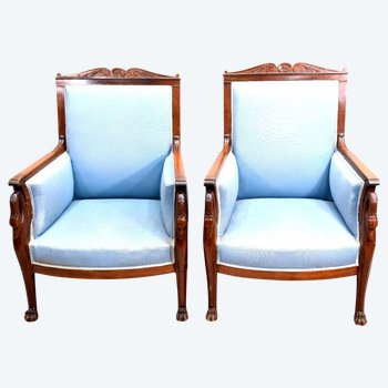 Pair Of Bergeres With Swan Neck Mahogany Nineteenth