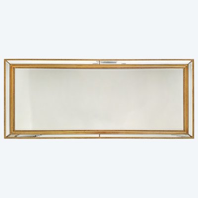 Très grand miroir rectangulaire pareclose par Deknudt en bois doré vintage