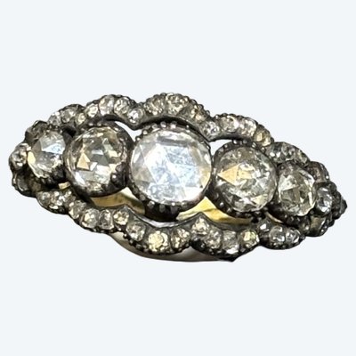 Anello in oro 18 carati, argento e diamanti, XIX secolo