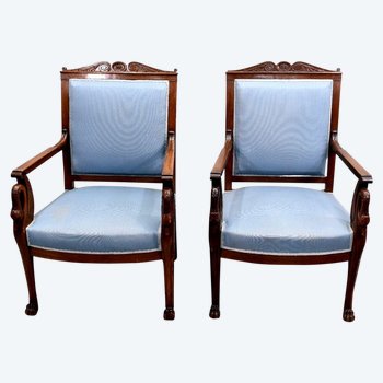 Pair Of Swan Neck Armchairs Mahogany 19th century