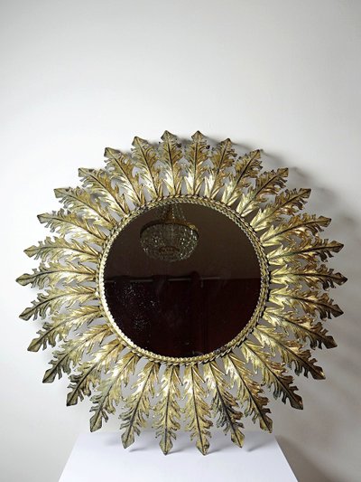Large Italian gilded metal wall mirror, 60s-70s