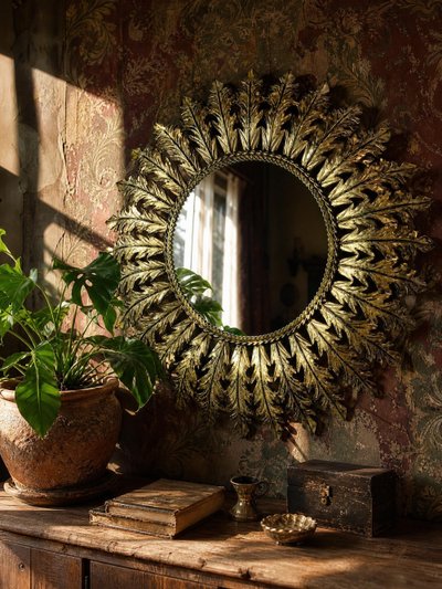 Large Italian gilded metal wall mirror, 60s-70s