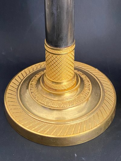Pair Of Empire Period Patinated And Gilt Bronze Candelsticks