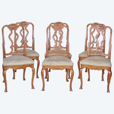 Suite de six chaises, Venise milieu XVIIIe siècle.