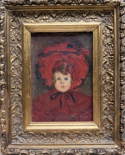 Ecole française impressionniste - Fillette au chapeau rouge, circa 1880