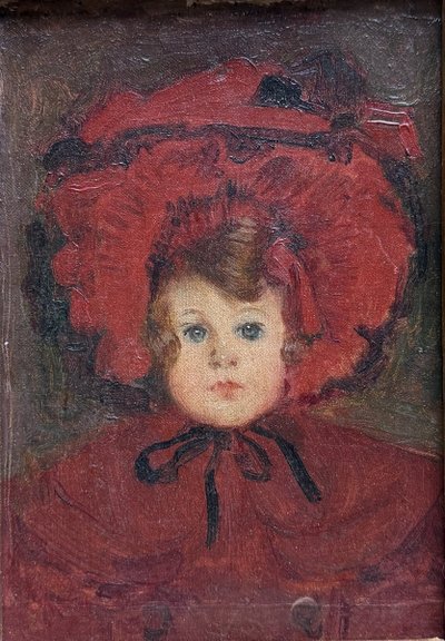 Ecole française impressionniste - Fillette au chapeau rouge, circa 1880