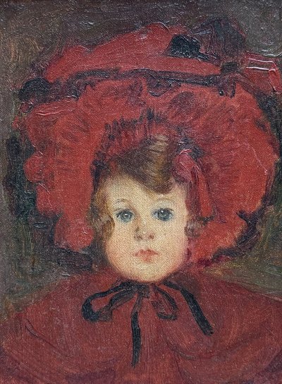 Ecole française impressionniste - Fillette au chapeau rouge, circa 1880