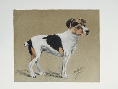 Jack Russel chien Pastel par Berthe Henry 20ème
