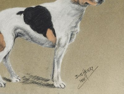Jack Russel chien Pastel par Berthe Henry 20ème