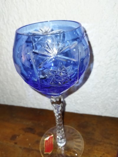 CRYSTAL GLASSES 6 Antique Colored Cut Crystal Footed Glasses