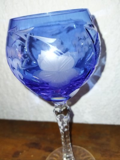 CRYSTAL GLASSES 6 Antique Colored Cut Crystal Footed Glasses