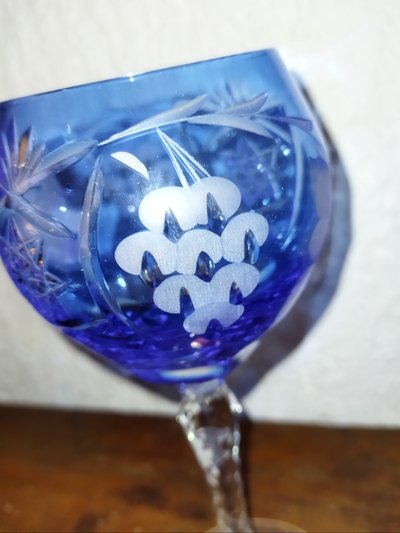 CRYSTAL GLASSES 6 Antique Colored Cut Crystal Footed Glasses