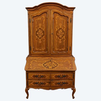 bibliothèque cabinet de style Louis XV galbée en marqueterie