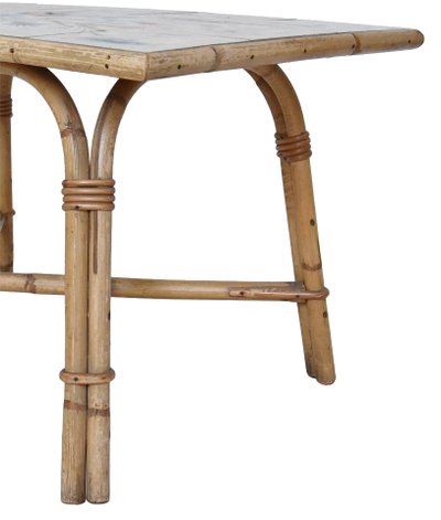 Couchtisch im Stil von Audoux Minnet aus Rattan und Keramik von Georges Chassin