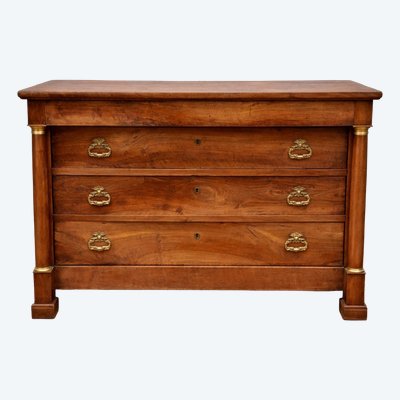 Commode en noyer époque Empire à colonnes détachées