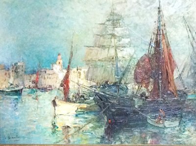 Bâteaux au port - Huile de A. Demarta  -  XXème