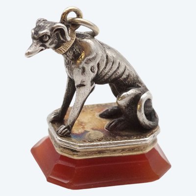 Ciondolo a cachet per cani in corniola d'argento e oro