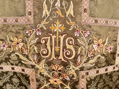 Chasuble stole and purse - green and gold - Late 19th century
