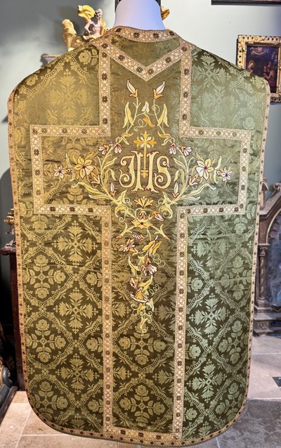 Chasuble stole and purse - green and gold - Late 19th century