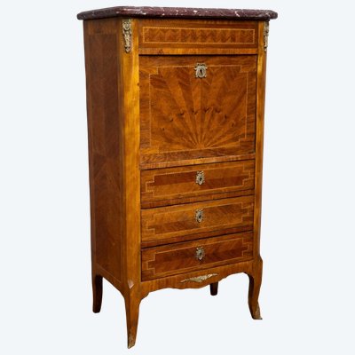 Secretaire ancien marqueté style Louis XV – plateau marbre