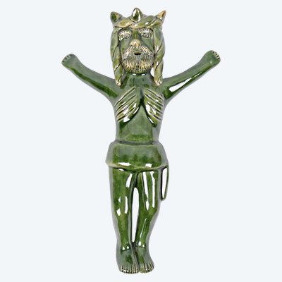 Gekreuzigter Jesus mit Dornenkrone signiert Antonio Ramalho Zeitgenössische Volkskunst XXI.