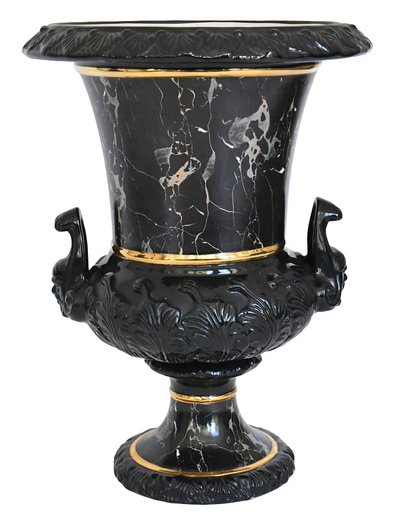 Tommaso Barbi pour B. Ceramiche - Important vase avec sa colonne en céramique imitant le marbre