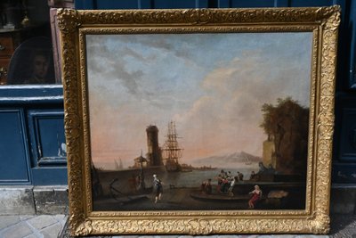 Adrien Manglard , attribué à importante toile port méditéranéen ; école xviii