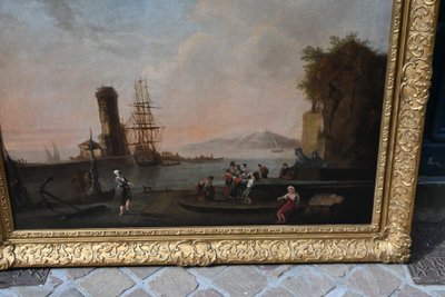 Adrien Manglard , attribué à importante toile port méditéranéen ; école xviii