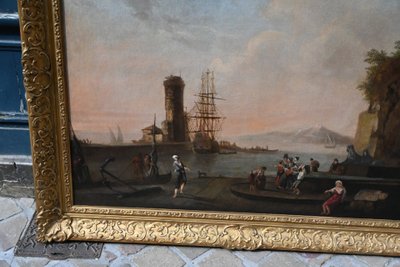 Adrien Manglard , attribué à importante toile port méditéranéen ; école xviii