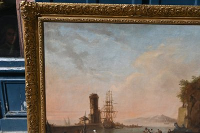 Adrien Manglard , attribué à importante toile port méditéranéen ; école xviii