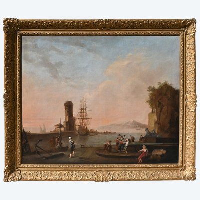 Adrien Manglard , attribué à importante toile port méditéranéen ; école xviii