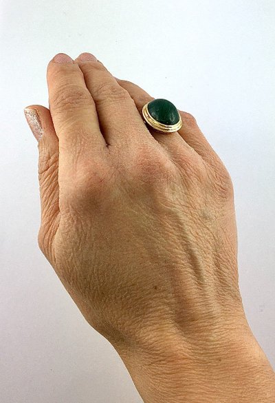 Bague Cabochon De Malachite Sur Or Jaune