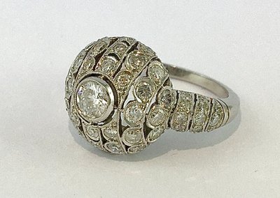 Bague Boule Style Art Déco Platine Et Diamants Taille Brillant