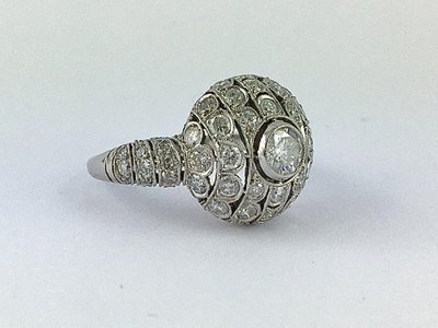 Bague Boule Style Art Déco Platine Et Diamants Taille Brillant