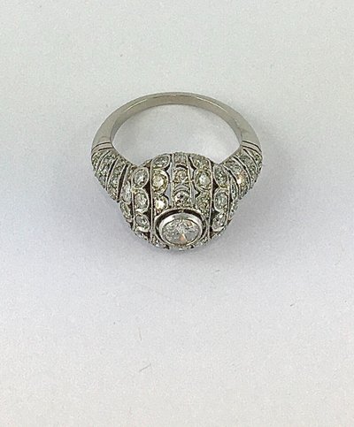 Bague Boule Style Art Déco Platine Et Diamants Taille Brillant