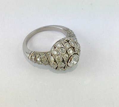 Bague Boule Style Art Déco Platine Et Diamants Taille Brillant