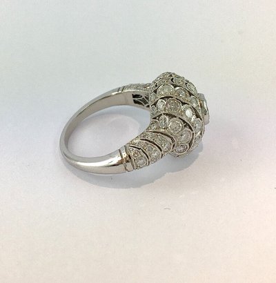 Bague Boule Style Art Déco Platine Et Diamants Taille Brillant