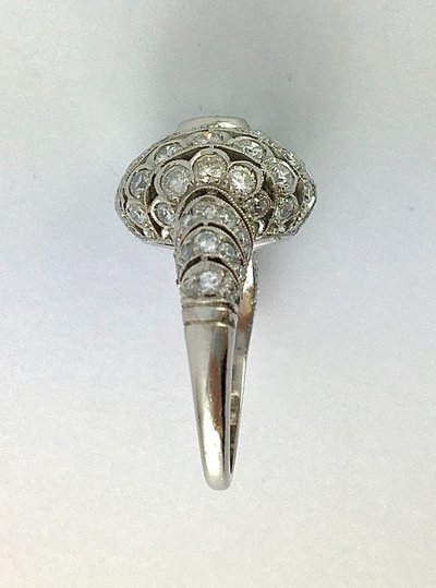 Bague Boule Style Art Déco Platine Et Diamants Taille Brillant