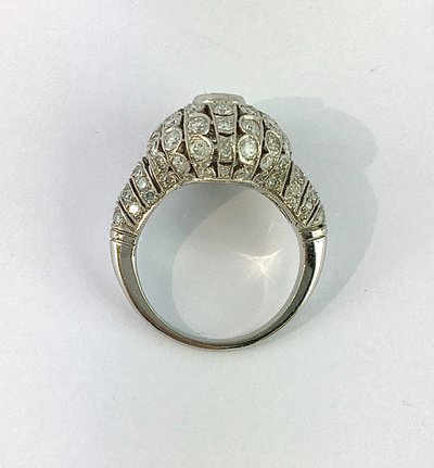 Bague Boule Style Art Déco Platine Et Diamants Taille Brillant