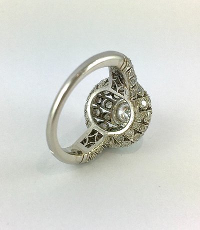 Bague Boule Style Art Déco Platine Et Diamants Taille Brillant