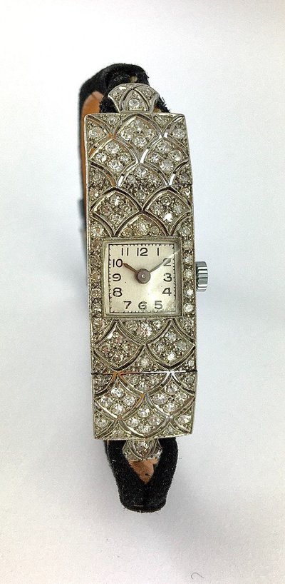 Art Deco 1925 Diamonds on Platinum Quartz Jewellery Watch