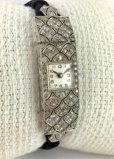 Art Deco 1925 Diamonds on Platinum Quartz Jewellery Watch