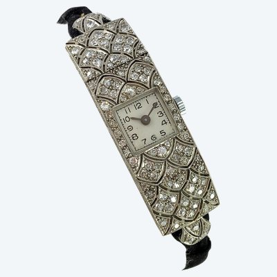 Montre Bijou Art Déco 1925 Diamants Sur Platine Quartz